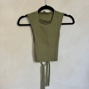 Zara Green Ribbed Backless Tie Tank Top